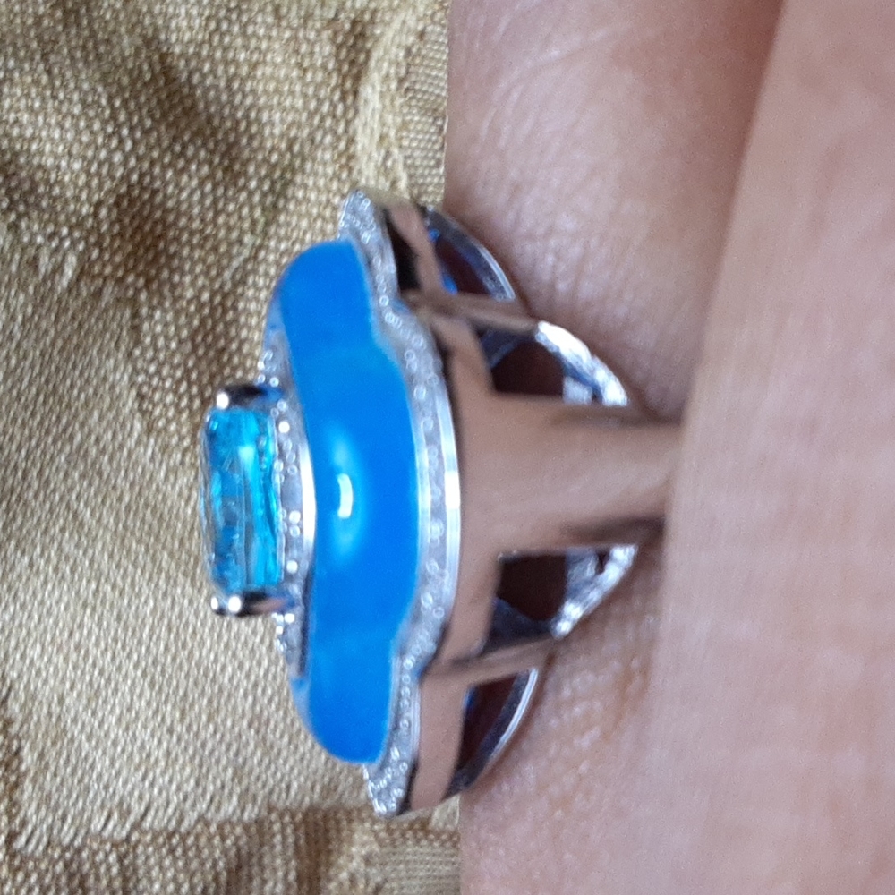 925 Blue Topaz, Burmese Blue Jade and White Zircon. - Picture 4 of 10
